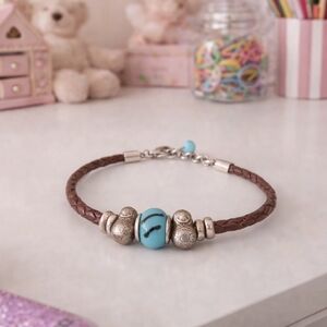Matryoshka Bracelet UNIQUE Turquoise Bead Leather Cord - Pre-loved (7"-8")